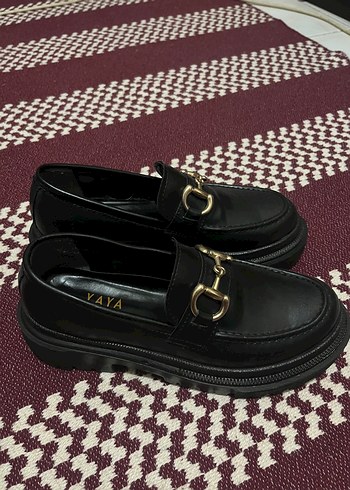 38 Beden siyah Renk Kadın Siyah Deri Platform Topuklu Tokalı Loafer