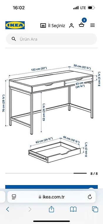 Beden beyaz Renk Ikea alex beyaz çalışma masası 132x58 cm