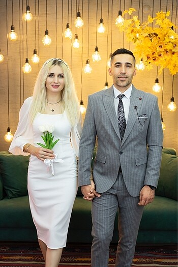38 Beden Söz/ nikah elbisesi beyaz tül şifon kollu elbise