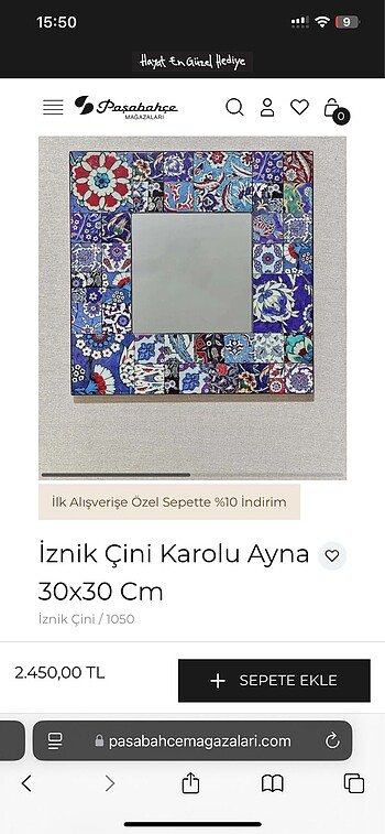 Paşabahçe İznik Çini Karolu Ayna