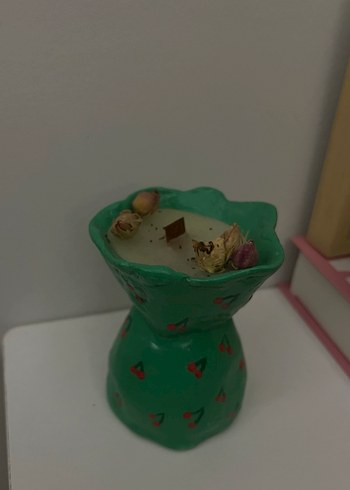  Beden Yeşil Kiraz Desenli Seramik mumluk