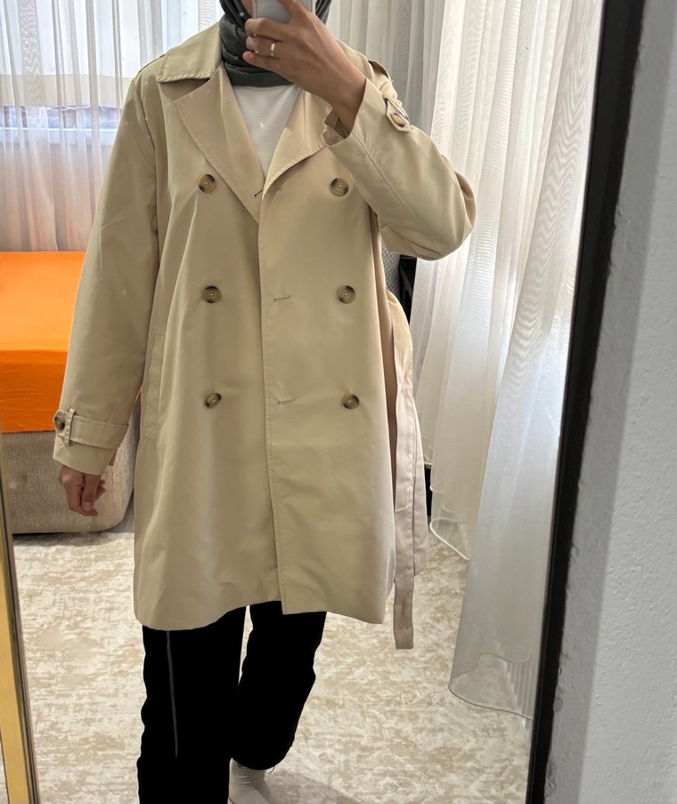 Bej Midi Kadın Trençkot - Görsel 3