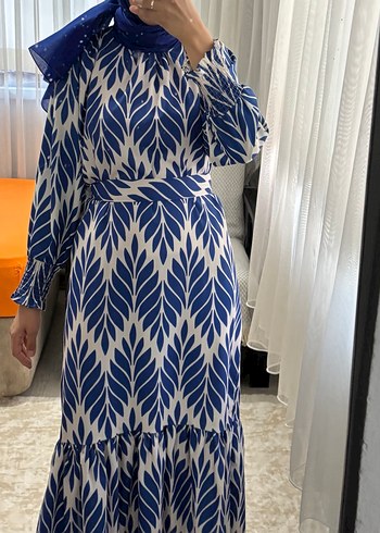 Mavi Pilili Uzun Bohem Elbise - Görsel 3