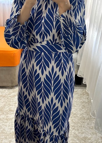 Mavi Pilili Uzun Bohem Elbise - Görsel 7