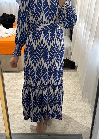 Mavi Pilili Uzun Bohem Elbise - Görsel 11