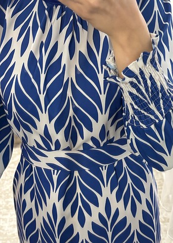 Mavi Pilili Uzun Bohem Elbise - Görsel 6