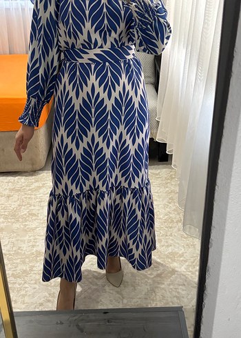 Mavi Pilili Uzun Bohem Elbise - Görsel 2