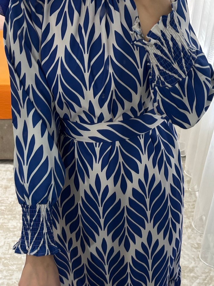 Mavi Pilili Uzun Bohem Elbise - Görsel 4