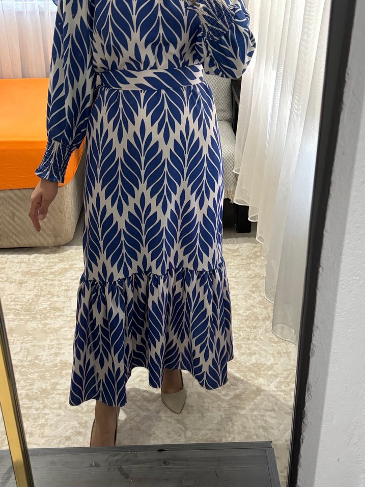 Mavi Pilili Uzun Bohem Elbise - Görsel 2