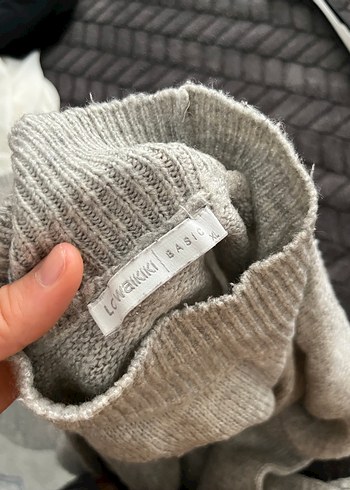 Gri Yüksek Yakalı Kadın Triko Kazak - Görsel 3