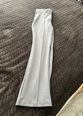 Düğmeli Gri Kadın Kumaş Pantolon - Görsel 2