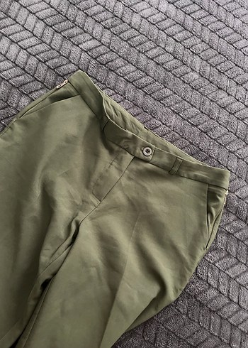 Kadın Haki Kumaş Pantolon, Normal Boy, Fermuarlı - Görsel 2