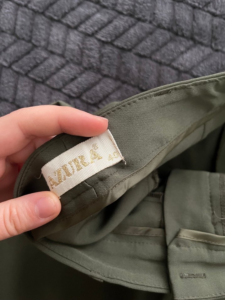 Kadın Haki Kumaş Pantolon, Normal Boy, Fermuarlı - Görsel 3