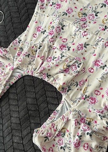 Pembe Çiçekli Uzun Straplez Elbise - Görsel 2