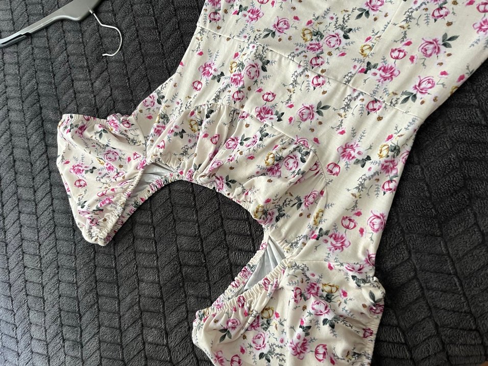 Pembe Çiçekli Uzun Straplez Elbise - Görsel 2