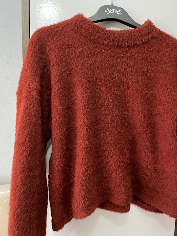 Kadın Kahverengi Örgü Uzun Kollu Kazak - Görsel 2