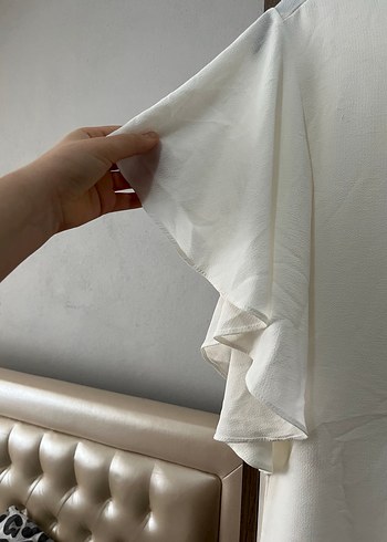 Beyaz Kısa Kollu Kadın Keten Bluz - Görsel 2