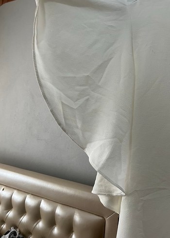 Beyaz Kısa Kollu Kadın Keten Bluz - Görsel 3