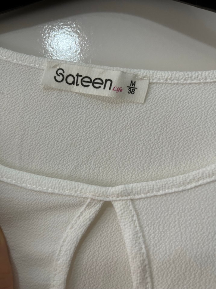 Beyaz Kısa Kollu Kadın Keten Bluz - Görsel 4