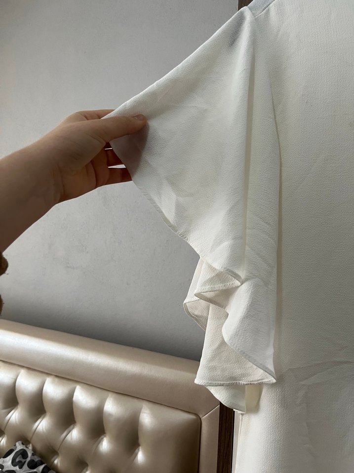 Beyaz Kısa Kollu Kadın Keten Bluz - Görsel 2