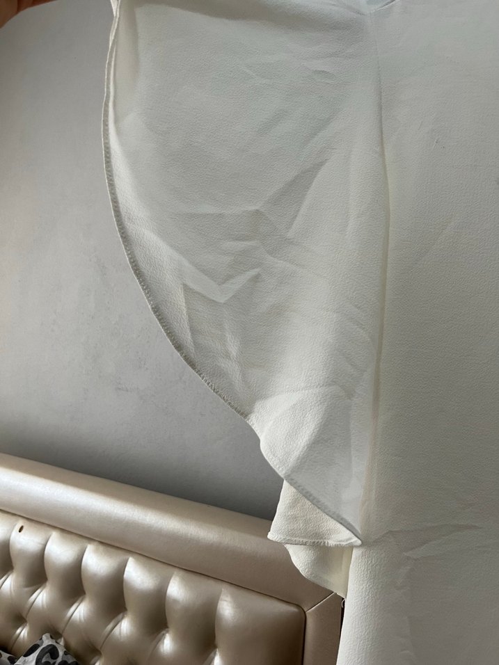 Beyaz Kısa Kollu Kadın Keten Bluz - Görsel 3