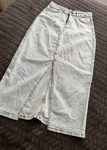 Gri Midi Denim Kadın Kot Etek - Görsel 2