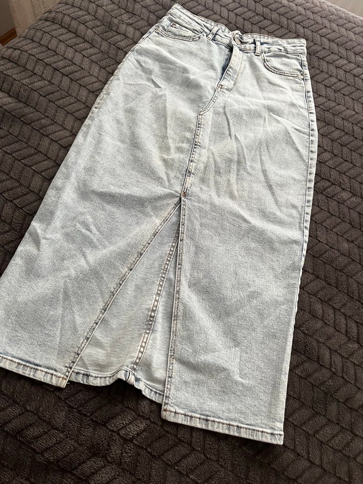 Gri Midi Denim Kadın Kot Etek - Görsel 2