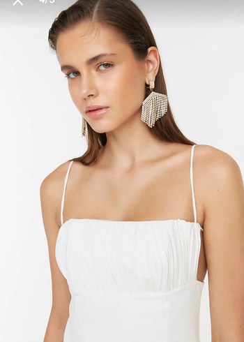 Beyaz Uzun Askılı Kadın Elbisesi - Görsel 3