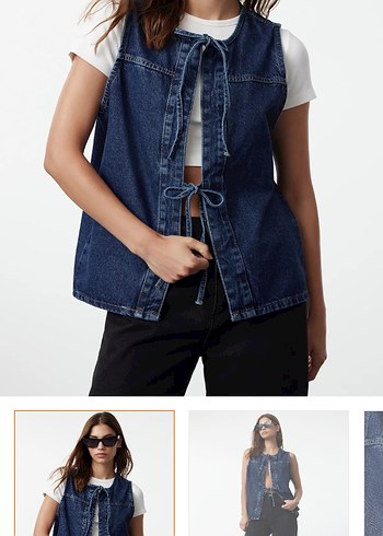 Kemerli Lacivert Kolsuz Denim Ceket