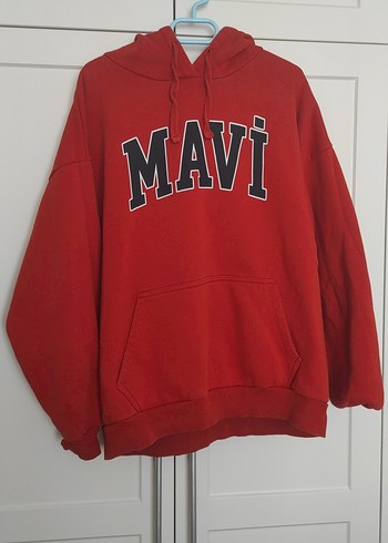 Mavi Baskılı turuncu Kapüşonlu Sweatshirt