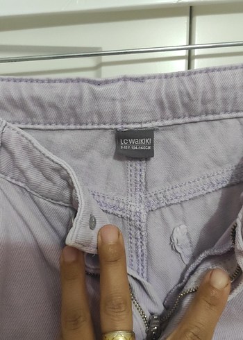 Mor Rahat Kesim Kız Kot Pantolon - Görsel 2