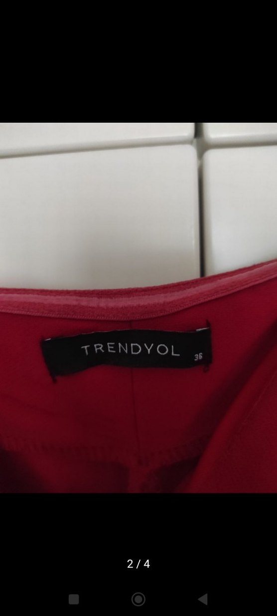 Kırmızı Uzun Askılı Fırfırlı Abiye Elbise - Görsel 2