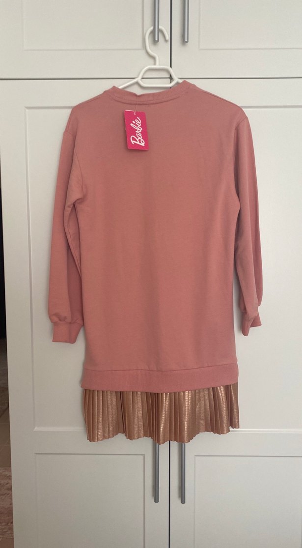 Pembe Barbie Baskılı Kız çocuk elbise - Görsel 5