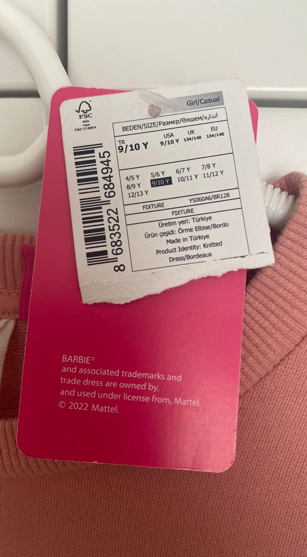 Pembe Barbie Baskılı Kız çocuk elbise - Görsel 3