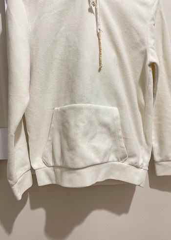 Beyaz Kapüşonlu Kadın Sweatshirt - Görsel 3