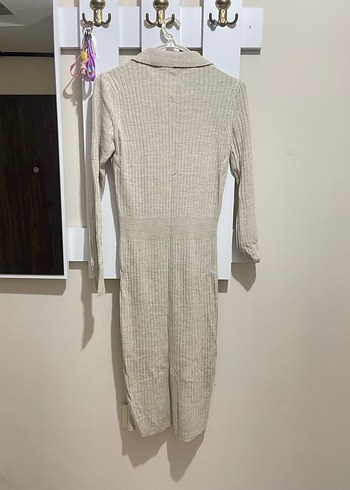 Bej Uzun Kollu Triko Elbise - Görsel 4