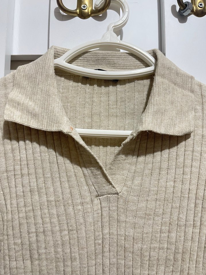 Bej Uzun Kollu Triko Elbise - Görsel 2