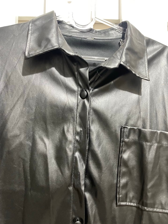 Siyah Deri Düğmeli Gömlek Ceket - Görsel 2