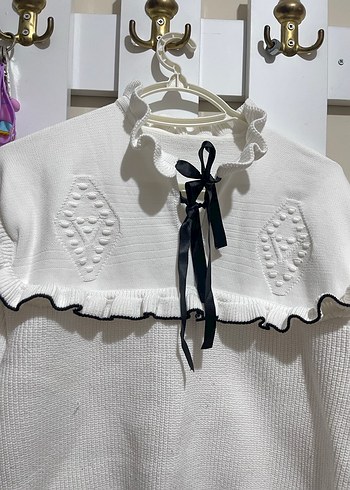 Fırfırlı Beyaz Örgü Kadın Kazak - Görsel 2