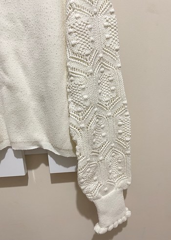 Beyaz Örgü Bohem Kadın Kazak - Görsel 2