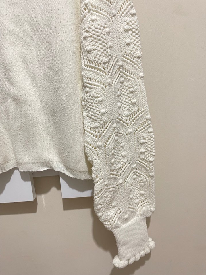 Beyaz Örgü Bohem Kadın Kazak - Görsel 2