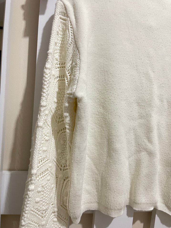 Beyaz Örgü Bohem Kadın Kazak - Görsel 4