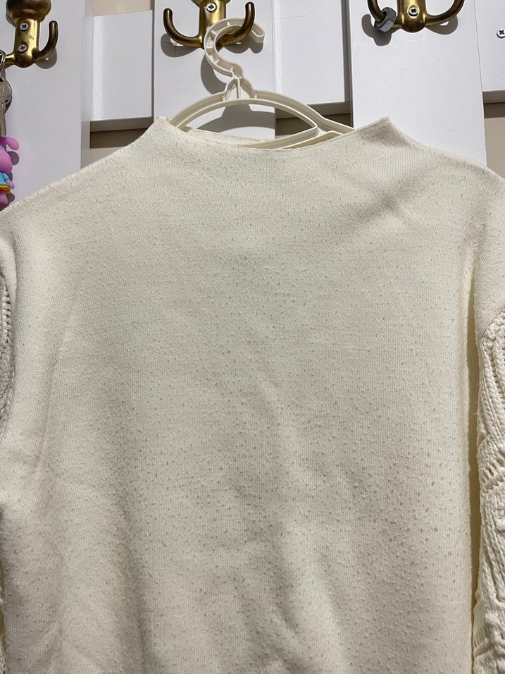 Beyaz Örgü Bohem Kadın Kazak - Görsel 3