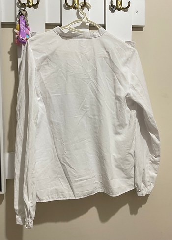 Nakışlı Beyaz Pamuklu Uzun Kollu Gömlek - Görsel 6