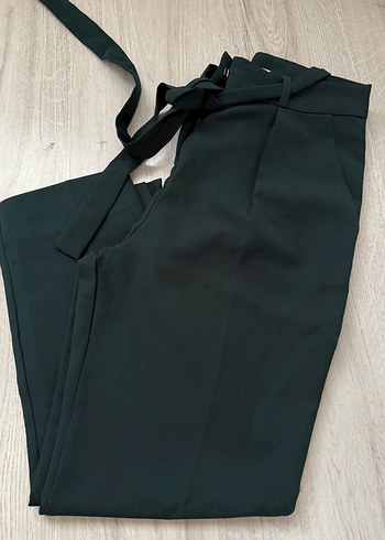 s Beden Kemerli Yeşil yüksek bel Kumaş Kadın Pantolon