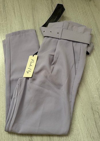 Lila havuç model yüksek bel Kadın Kumaş Pantolon - Kemerli