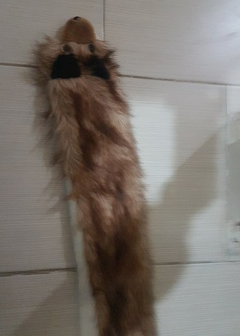 Kahverengi Leopar Desenli Uzun Kadın Kürk Şal - Görsel 3