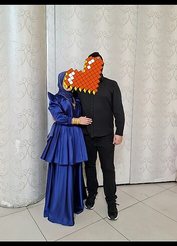 Süreyya istif saks mavi tesettür elbise