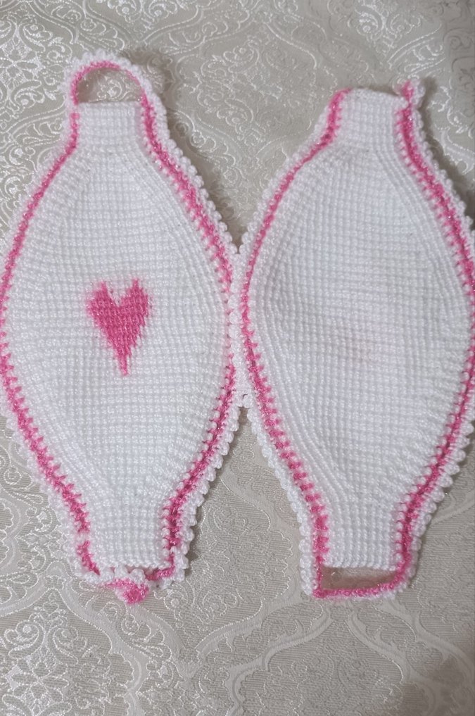 Pembe Kalp Desenli Örgü Banyo Lifi - Görsel 2