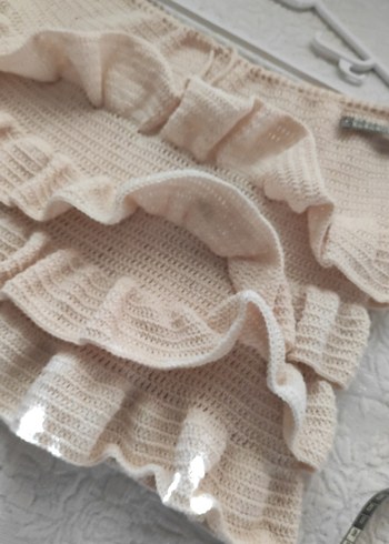 Bej Örgü Fırfırlı Mini Etek - Görsel 6